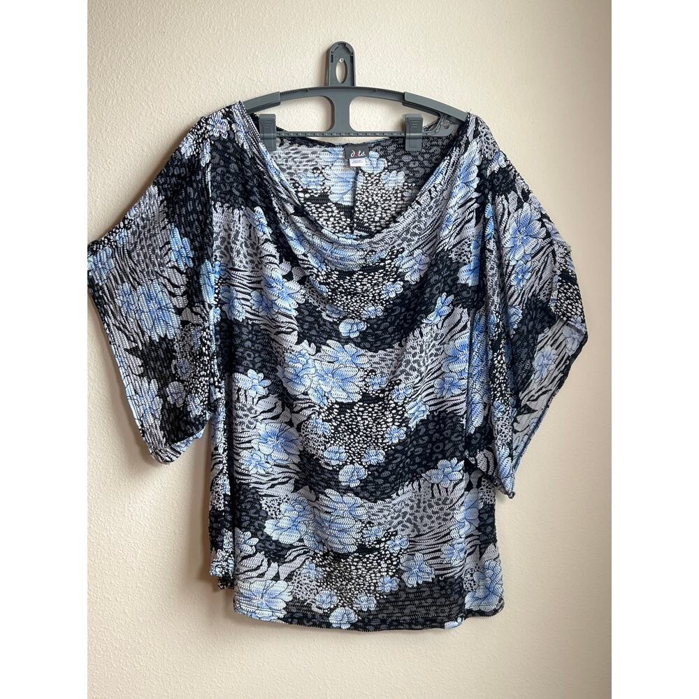 Dots SZ 3X Blue Floral Mixed Animal Print Dolman Sheer Festival Coverup